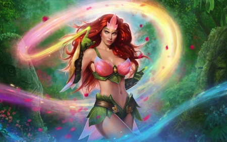 Edera Nymph - woman, edera nymph, redhead, girl, fantasy, game, juggernaut wars, pink, green