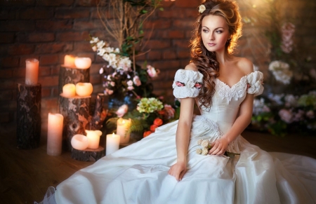 â™¥ - lady, beauty, model, flowers, candles, photography, bride, girl