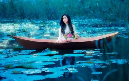 Asian Beauty - ake, girl, asian, boat