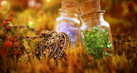 Colored Crystal - hearts, moss, bottles, crystal