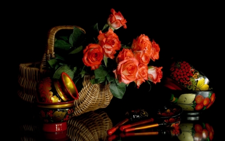 Still Life - flowers, spoon, orange, still life