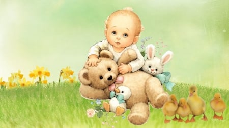 Baby's Teddy - ducks, baby, reddy, bear, bunny