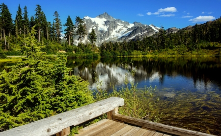 Landscape with mountain and lake - greenery, trees, beautiful, landscape, forest, reflection, mountain, mirror, serenity, lake