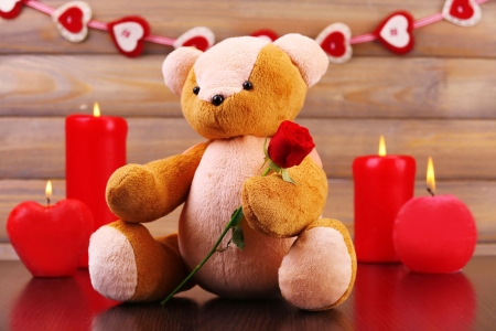 With love! - pretty, romantic, candle, love, sweet, holiday, valentine, teddy bear, rose, cute, day