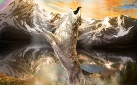 Wolf - wolf, animal, painting, mountain