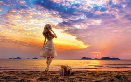 Sunset beauty - woman, sky, sunset, model