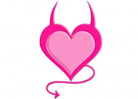 Heart - white, devil, pink, heart, card, valentine, horns