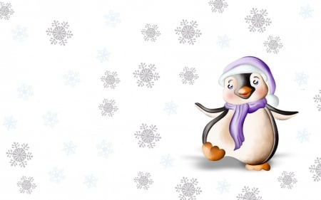 Dancing penguin - penguin, child, purple, winter, cute, black, snowflake, white, card, texture