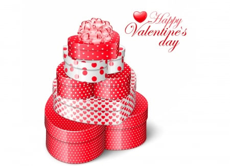 Happy Valentine's Day! - white, red, valentine, gift, box, bow, card, dot