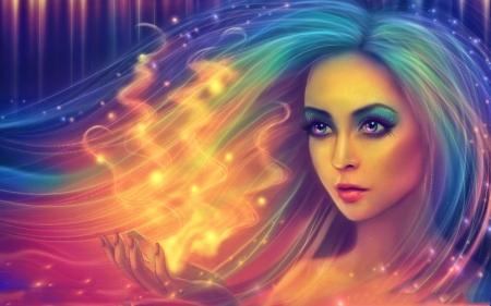 colorful girl - pretty, colorful, fantasy, girl, face