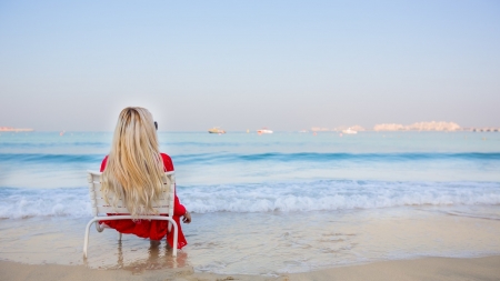 Beautiful Day at the Beach - sitting, nature, beach, woman