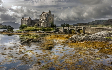 Eilean Donan Castle, Scotland - water, scotland, reflection, castle, medieval, bridge