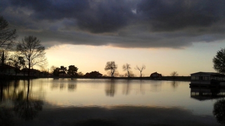 Storm Over The Lake - storm, clouds, trees, nature, blue, lake, reflection, sky