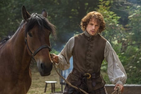 Outlander (TV Series 2014â€“ ) - sam heughan, outlander, tv series, fantasy, horse, sam, man, actor, animal, jamie, history