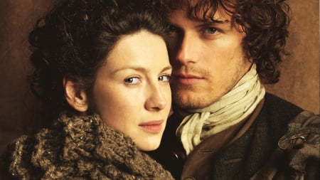 Outlander (TV Series 2014â€“ ) - woman, actress, couple, sam heughan, outlander, tv series, caitriona balfe, fantasy, man, actor, history