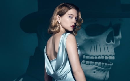 Spectre (2015) - skull, woman, actress, spectre, movie, girl, lea seydoux, 007, blue, bond girl, blonde