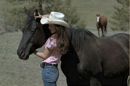 Hold Still Now Boy.......... - girls, women, style, fun, models, female, cowgirls, boots, hats, western, brunettes, horses, ranch