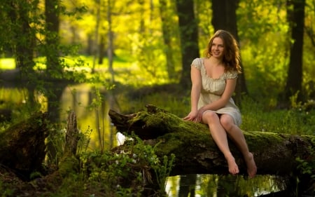 The pretty in the forest - pretty, girl, forest, water