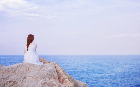 Lovely Day - rock, sea, woman, model