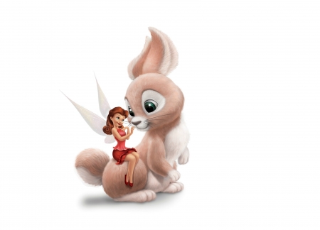 Tinker Bell and the Legend of the NeverBeast (2014) - tinkerbell, movie, easter, fawn, bunny, fantasy, white, rabbit, pink, red, the legend of the neverbeast, disney, card, fairy, cute