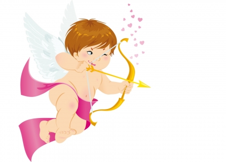 Cupido - angel, child, copil, valentine, fantasy, archer, white, boy, pink, card, golden, cupido, cute, arrow