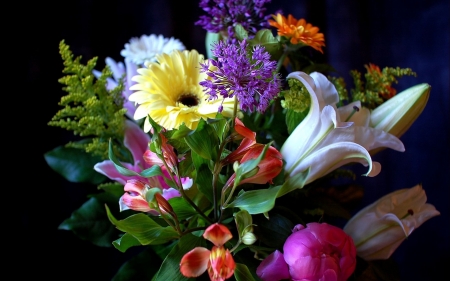 Bouquet for All Friends - nature, gerbera, lily, bouquet, flowers