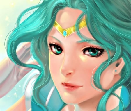 Sailor Neptune - face, archie-the-redcat, girl, anime, sailor neptune, blue green, manga, sailor moon