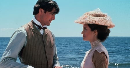 Somewhere in Time (1980) - woman, love, jane seymour, actress, somewhere in time, hat, couple, girl, movie, fantasy, romantic, man, blue, actor, christopher reeve, sea