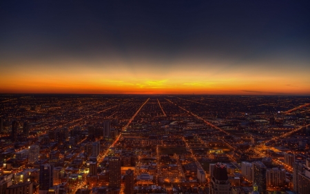 chicago sunset - city, building, sunset, chicago