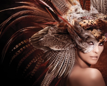 Mask Beauty - pretty, mask, model, girl, beauty, feather