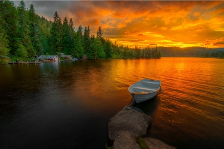 â™¥ - nature, sky, sunset, boat