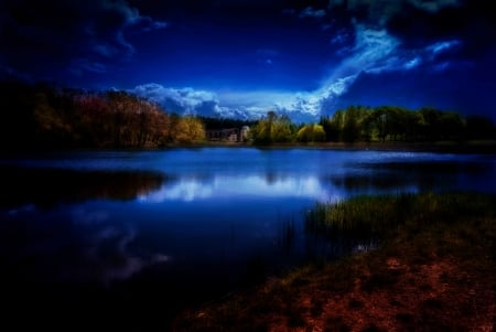 lake and blu sky - landscape, lake, forest, nature