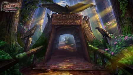 Ravenwoods - entance, fantasy, woods, raven