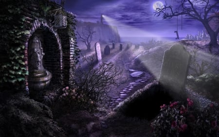 Ravenhearst - cemetary, ravenhurst, purple, escape