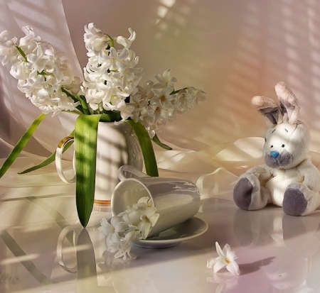 white hyacinths - flowers, abstract, hyacinths, spring, still life