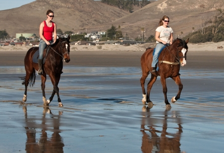 Morning Escape - women, fun, female, boots, models, brunettes, western, girls, cowgirls, style, river, horses, lakes