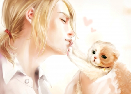 France and Iggycat - cat, axis powers hetalia, kitten, white, fuyukei, art, man, anime, orange, france and iggycat, sweet, cute, manga