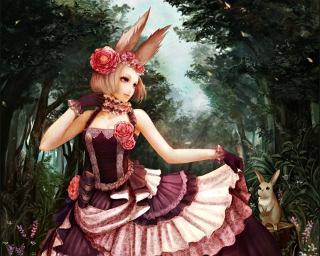 Maiden - rabbit, anime, ears, maiden, girl, flower, pink, bunny, manga, animal, suda ayaka