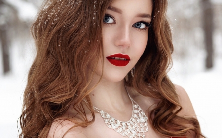 Beauty - winter, girl, beauty, olga galitsyna, jewel, lips, red, woman, model, face