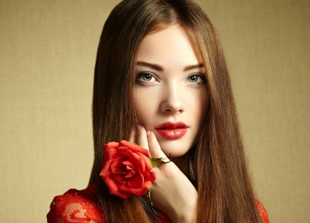 Beauty - woman, model, girl, rose, beauty, orange, oleg gekman, flower