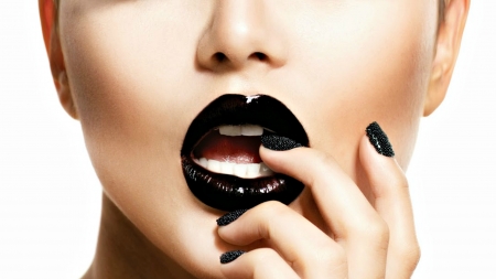 Black - skin, black, lips, white, hand, nails, woman, face, lipstick, anna subbotina