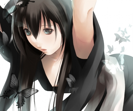 Kazuki Fuuchouin - Kimono, Black Hair, Butterflies, Anime Girl, Fuuchouin, Anime, Kazuki Fuuchouin, Kazuki, Transgender, Getbackers, Big Eyes