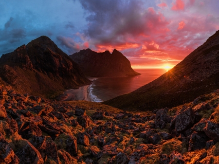 Mountain Landscape - nature, landscape, mountain, clouds, sunset, sea