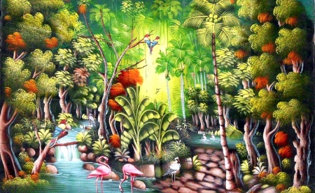 Forest of Love - love, flamingo, couple, trees, forests, animals, summer, waterfalls, love four seasons, paintings, beloved valentines, birds