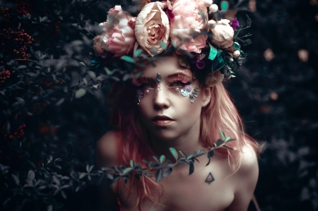 Artistic Woman - flowers, face, woman, model