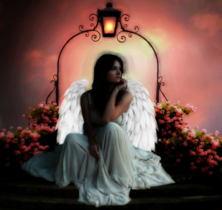 angel - flowers, collage, fantasy, angel