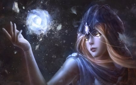 Sorceress - sorceress, fantasy, blue, woman, ball, girl, magical, art