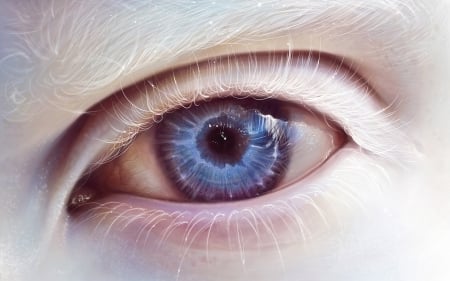 Albino eye - lashes, fantasy, blue, eye, art, albino, luminos