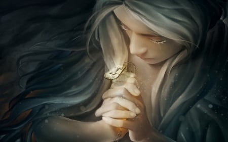 Praying - fantasy, hand, girl, art, pray, luminos