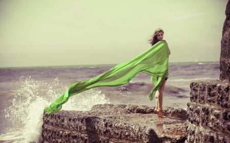 Lovely Girl - wave, woman, model, green